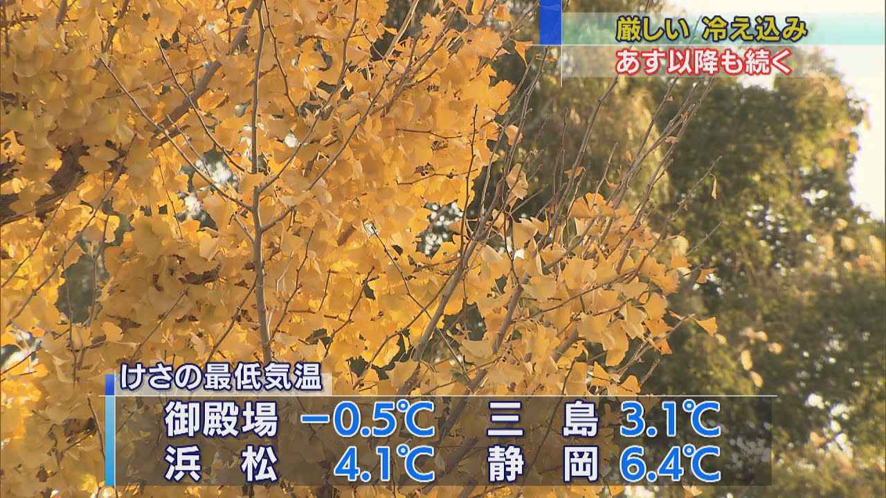 画像: 上空に寒気　静岡県内今季一番の冷え込み　御殿場で氷点下０．５度、三島３．１度、浜松４．１度 youtu.be