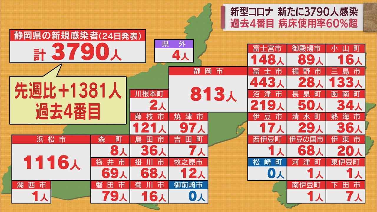 画像: 【新型コロナ/7月24日】静岡県3790人感染…4日ぶりに前日下回るも過去4番目に多く　病床使用率は63．7％ youtu.be