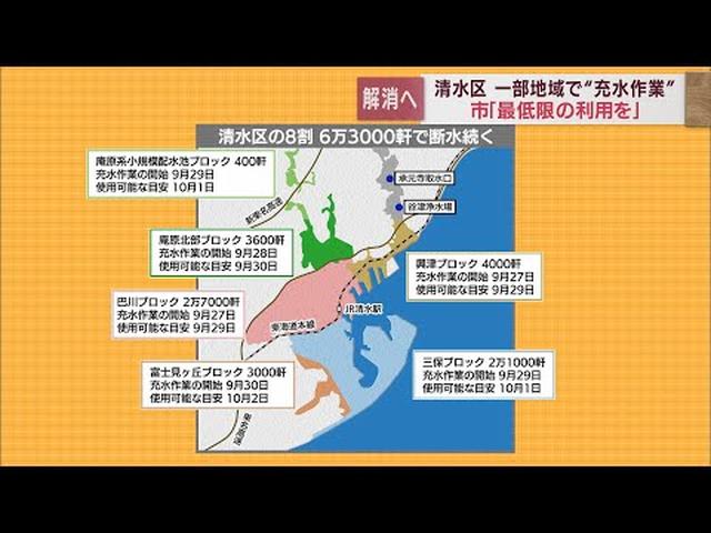 画像: 水道水供給に向け「充水作業」始まる　一部で水が出るも…「完全復旧までは最低限の範囲で利用を」　区の8割…6万3000軒が断水の静岡市清水区 youtu.be