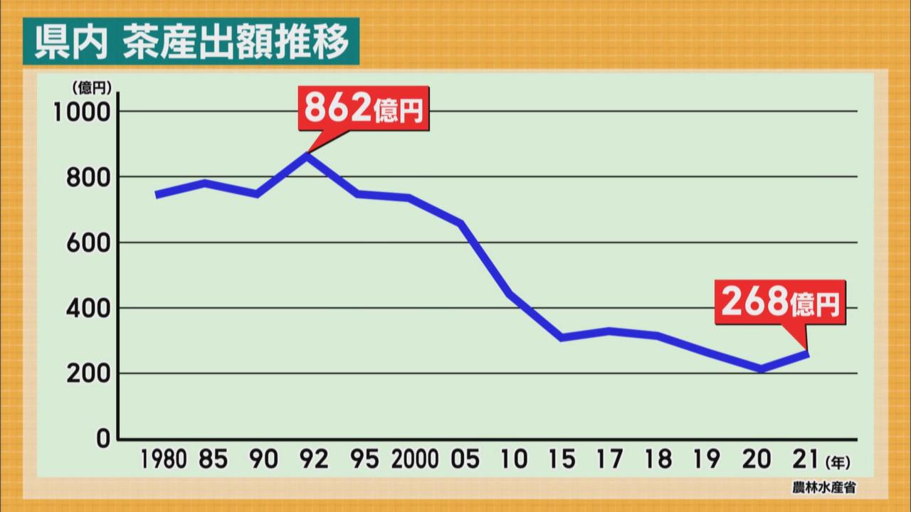 画像3: 静岡県内の茶の産出額はピーク時の３分の１以下に