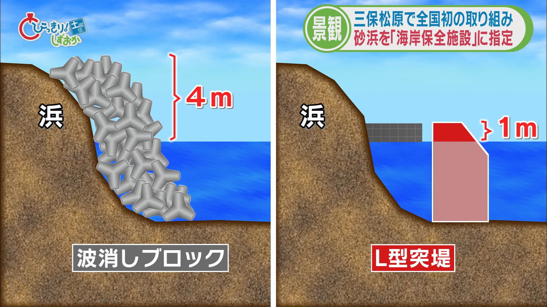 「波消しブロック」と「L型突堤」