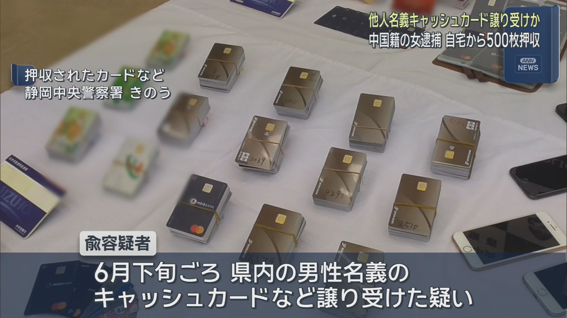 自宅からキャッシュカードおよそ５００枚を押収　他人名義のキャッシュカードなどを譲り受けたとして中国籍の女が逮捕