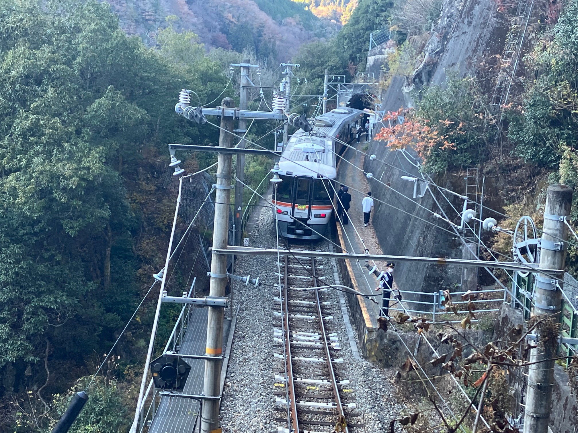 田本駅では列車を上から見ることができる