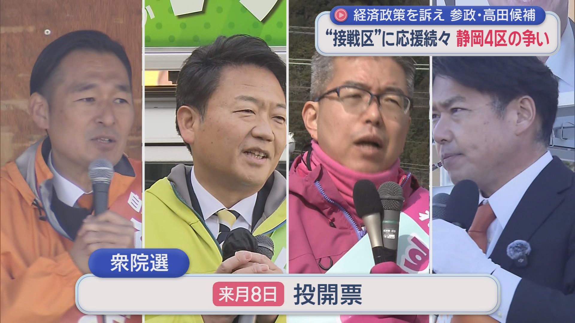 【静岡４区】前回は与野党一騎打ち　今回はれいわ、参政の新人も加わり4人が争う激戦区に