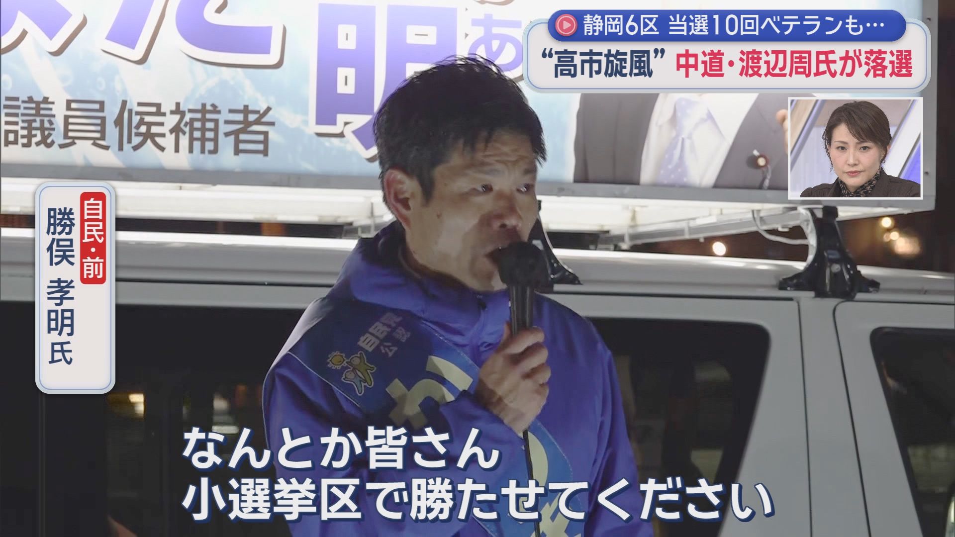 【静岡６区】高市旋風が中道ベテランを直撃　当選10回の渡辺氏が落選　地盤の沼津市でも自民・勝俣氏が上回る