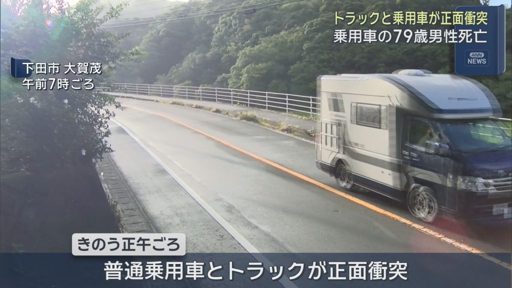 トラックと普通乗用車が正面衝突　普通乗用車の男性が死亡　どちらかの車がセンターラインをはみだしたか　静岡・下田市