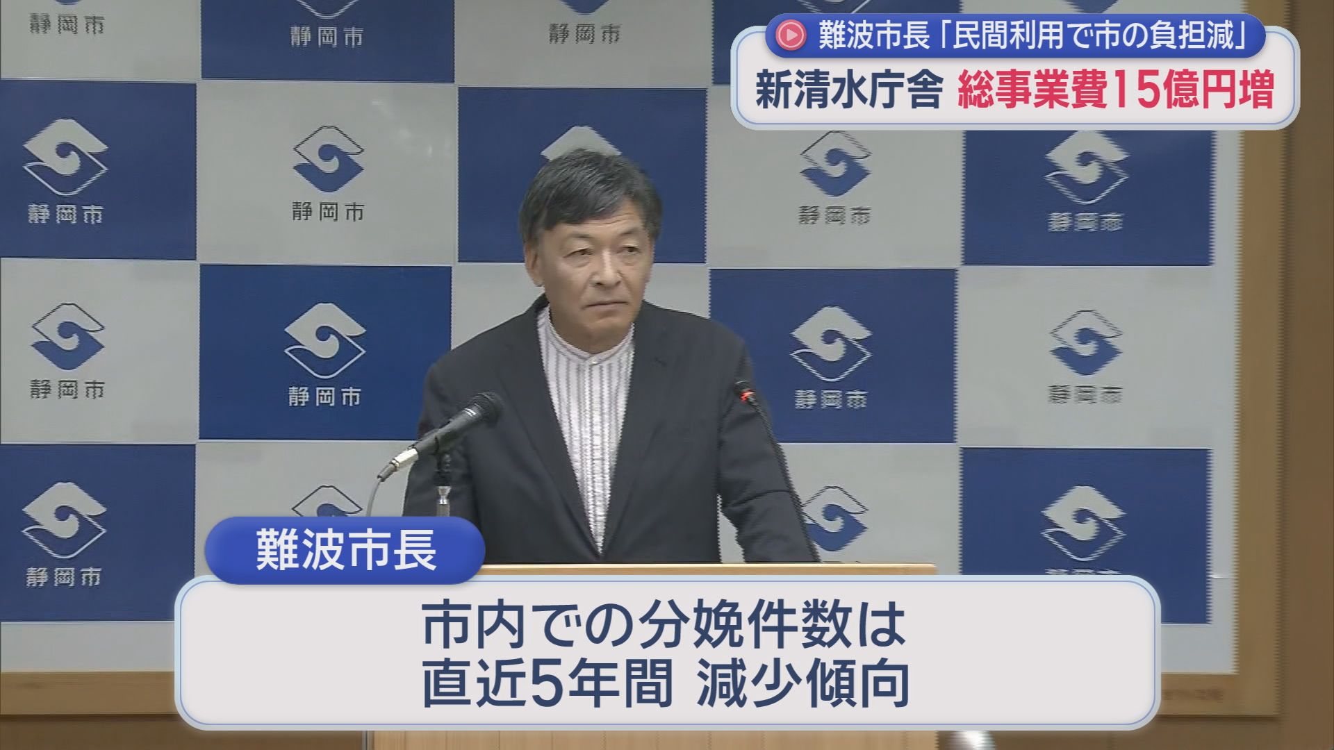 新清水庁舎の総事業費15億円増額の見通し　清水病院の分娩取りやめの影響は　静岡市長定例会見