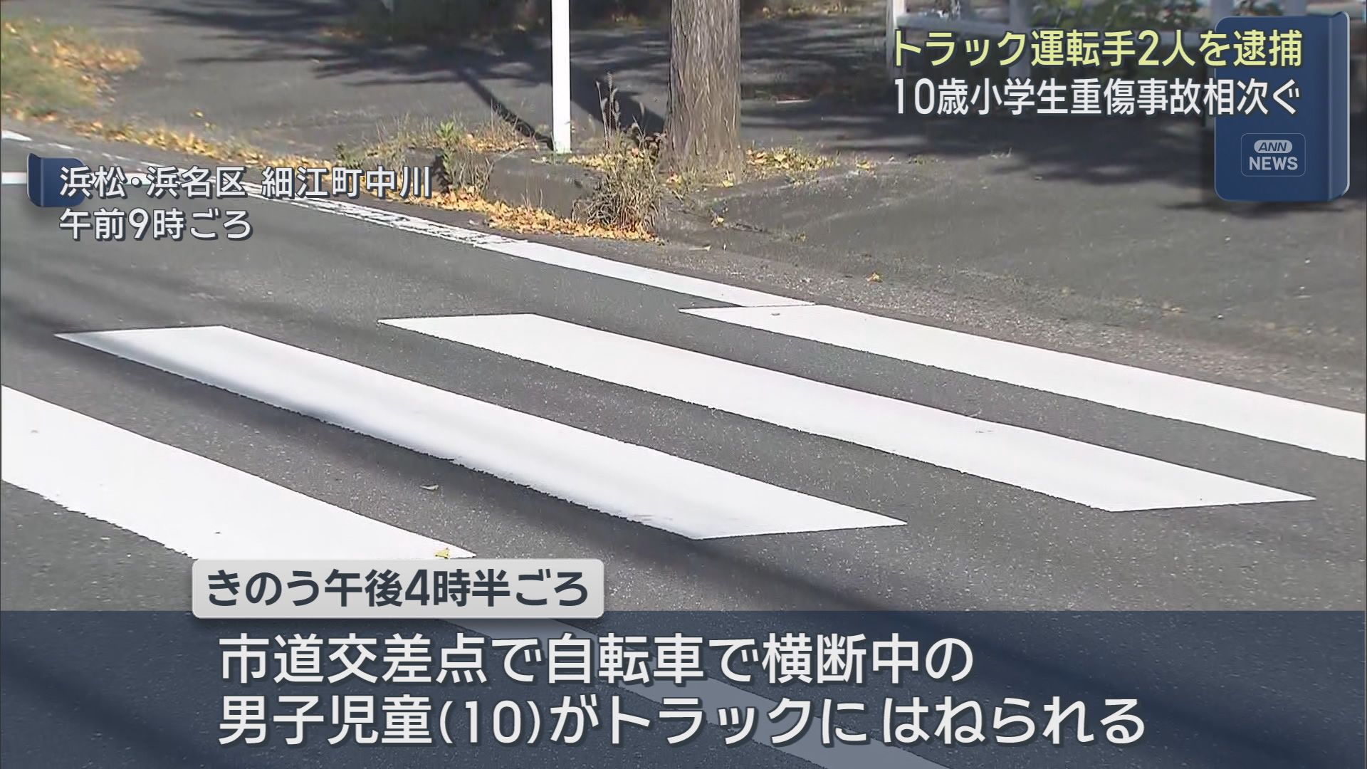 10歳の子どもがトラックにはねられる事故が1日に2件　下校中の女児が横断歩道で…自転車に乗った男児が…　静岡県　