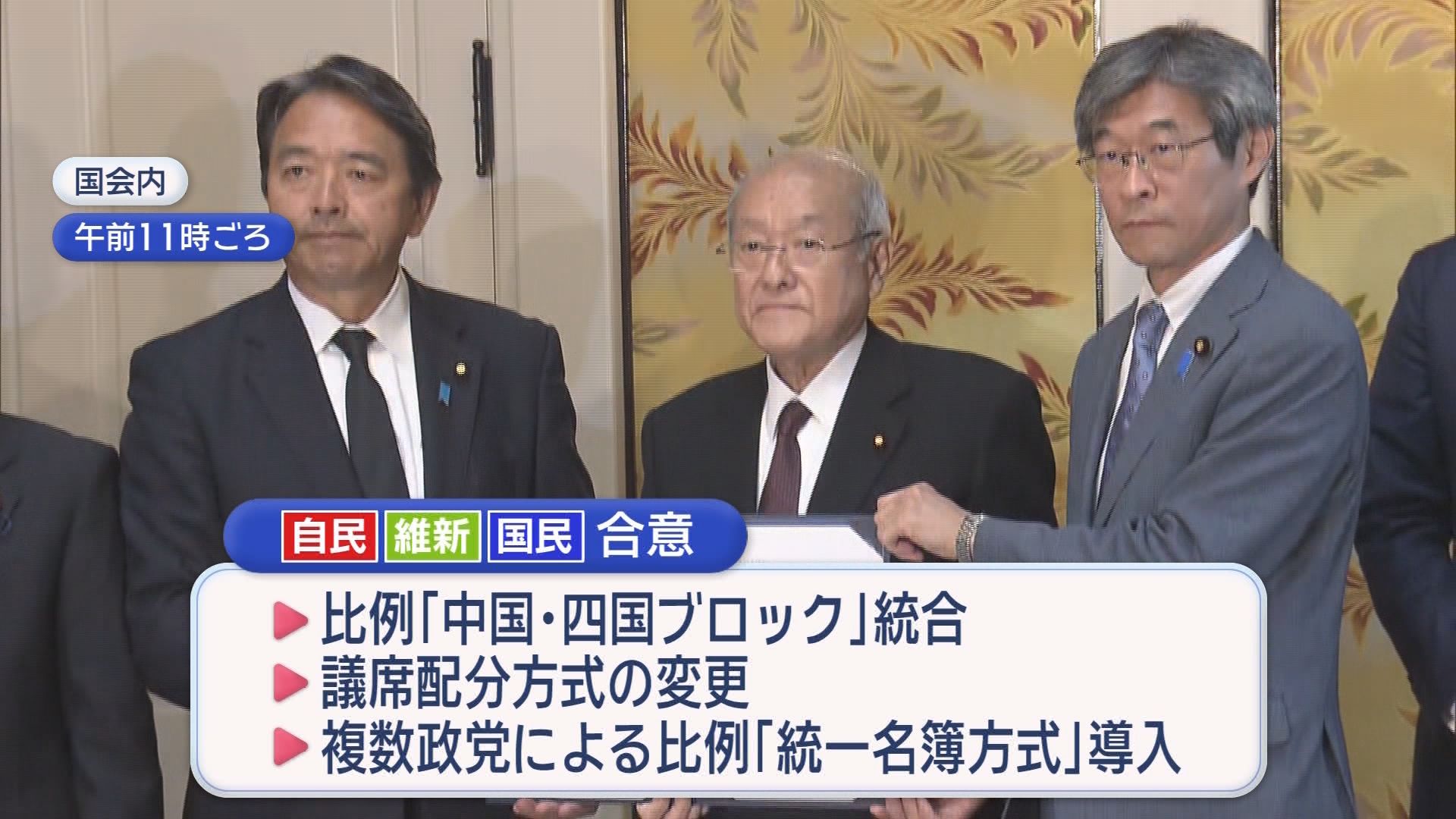 自民・維新・国民が「比例31議席」削減で合意　国民・榛葉幹事長「我々が歩み寄らなければ45減だった」